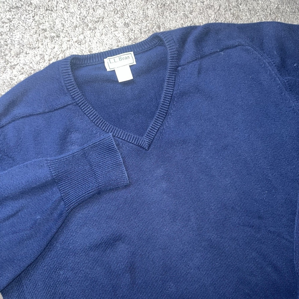 Vintage LL Bean Sweater Mens XL Blue V Neck Pullover Cotton Knit 90s Made in USA